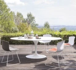 Bertoia Outdoor Plastic Chair - White Frame/Shell - Sea Green Cushion -Outdoor Furniture bertoia plastic outdoor 2 chair knoll 1 1